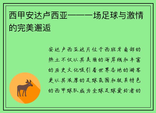 西甲安达卢西亚——一场足球与激情的完美邂逅